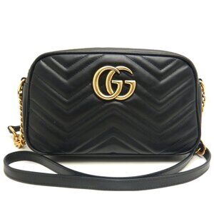 GUCCI GG Marmont Quilted Small Camera Bag 735354 Shoulder Leather Black Women...